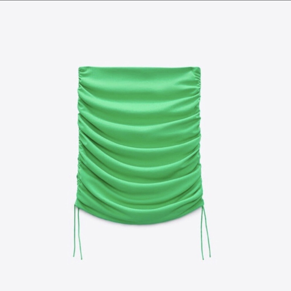 Zara Vibrant Green Ruched Mini Skirt XS NWT